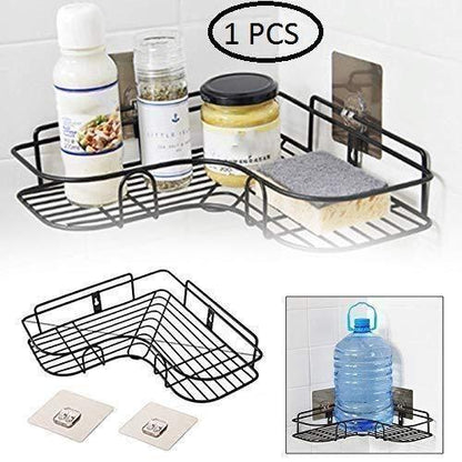 Drill-Free Bathroom Corner Shelf with Adhesive – Stainless Steel Organizer ( Pack of 1 )