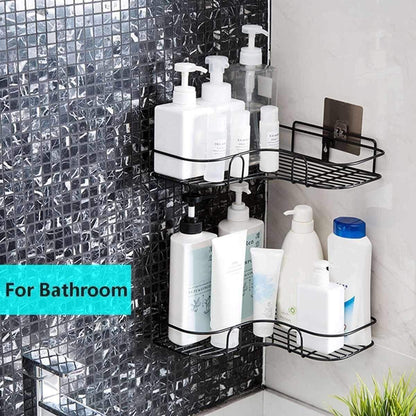 Drill-Free Bathroom Corner Shelf with Adhesive – Stainless Steel Organizer ( Pack of 1 )