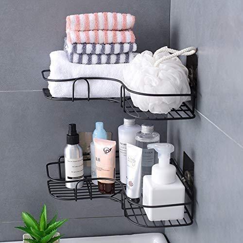 Drill-Free Bathroom Corner Shelf with Adhesive – Stainless Steel Organizer ( Pack of 1 )