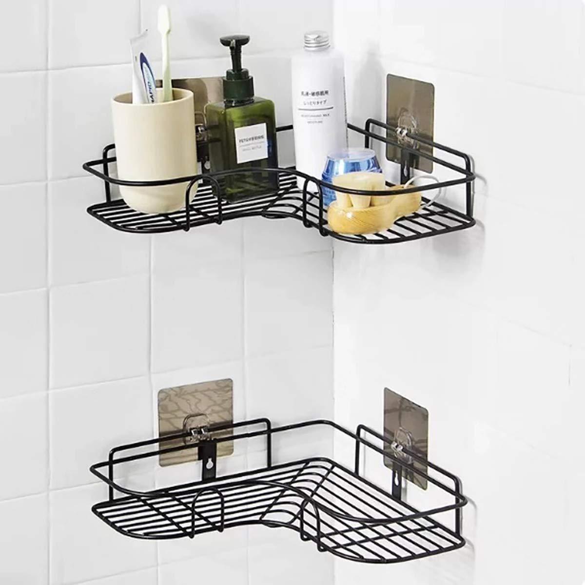Drill-Free Bathroom Corner Shelf with Adhesive – Stainless Steel Organizer ( Pack of 1 )