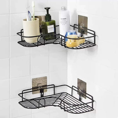 Drill-Free Bathroom Corner Shelf with Adhesive – Stainless Steel Organizer ( Pack of 1 )