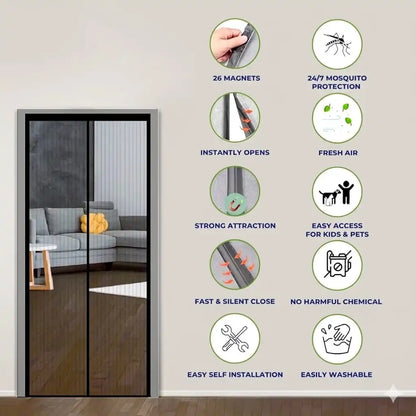 Magnetic Mosquito Net Door Curtain (Polyester) – Auto Close Mesh 190x100 cm (6.2 x 3.2 ft)
