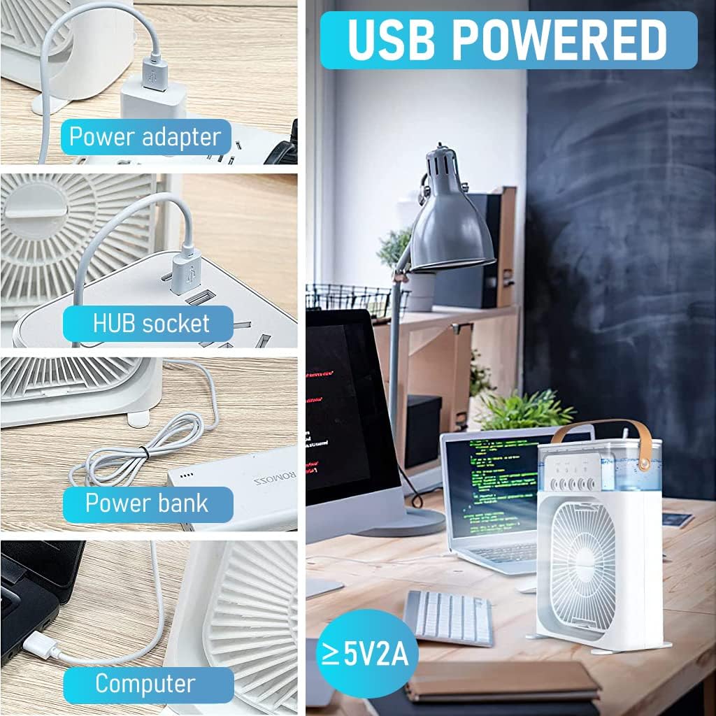 Portable Mini Air Cooler with Mist & LED Light