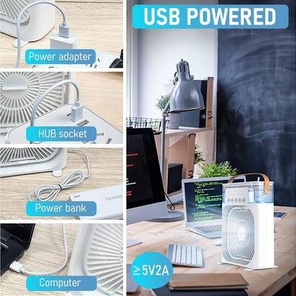 Portable Mini Air Cooler with Mist & LED Light